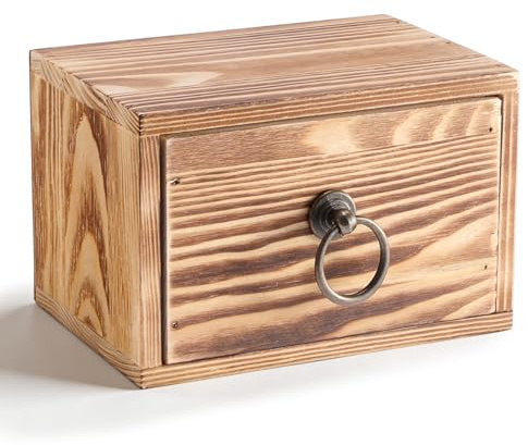 BSTKEY Wooden Index Card Organizer for 3x5 inch Index Card, Vintage Wood | Countertop Drawer Storage Box Recipe Card Holder Vintage Notecard Box Storage for Home Office (No Card)