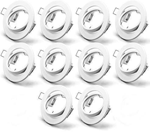 KYOTECH OPPER 10x Marcos de focos empotrados Techo Orientable incl. portalampada GU10,Para Lámparas LED y halógenas,Dimensiones Ø90×25mm Orificio de montaje Ø68mm,Redonda blanca，IP23