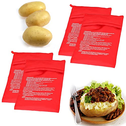 4PCS Red Microwave Potato Bags Oven Cooking Potato Pressing Baking Tool Reusable for Potato Express Pouch Cooking in Just 4 Minutes