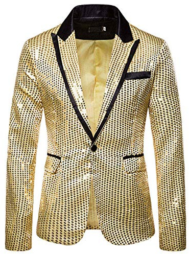 Men's Sparkly Sequins Suit Jacket Classic Suit Jacket Sequin Coat Blazer, Suitable for Parties Weddings Banquets Proms Gold