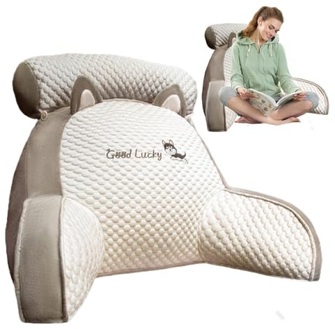 60x40x20cm Oreiller De Lecture, Coussin Lombaire De Soutien Dorsal avec Accoudoirs, Repose-Dos 2 en 1 pour S'asseoir dans Le Lit, Confort Coussin Cale Dos Canapé, Oreiller De Canapé Multifonctionnel