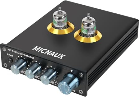 MICNAUX Tube Amplifier 5654W Vacuum Tubes Preamp, HD Stereo Receiver Mini Hi-Fi Power Amp with Volume 3 Band EQ Control for Home Audio Stereo Amplifier Active Speaker