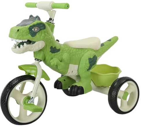 Dinosaur Kids Tricycle for Rider, Toddlers 2-6 Years - Trike Bike with Music, LED Lights, Storage Basket & Rubber Wheels | Indoor/Outdoor Big Wheels Bike Gift for Boys & Girls