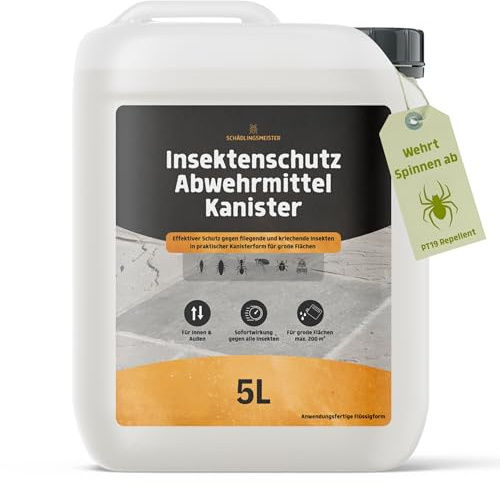 Gegen Spinnen! – Insektenschutz Abwehrmittel Kanister – 5 L – Anwendungsfertig – Spinnenmittel, Schutz vor Spinnen – Für Innen & Außen – Langzeitschutz – Bis 200 m² – PT19 Repellent