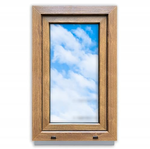 LORAC | Kunststofffenster Goldene Eiche-weiß 500x800mm, 50x80cm, PCV, DIN Links, kippbar & ausstellbar, 2-fach Verglasung, energiesparend – Fenster mit CE-Zertifikat für Keller und Wohnung