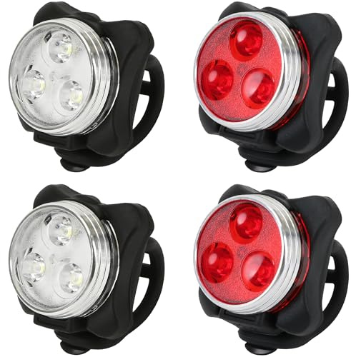4PCS USB Rechargeable Bike Lights Set – Waterproof LED Front & Back Headlight and Rear Tail Light for Mountain Bicycle, 4 Modes Silicone Lighting Accessories, Plastic Bright Outdoor Night Riding Lamp
