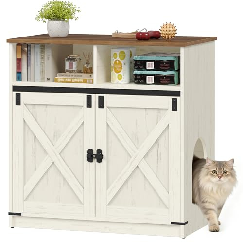 Hzuaneri Maison de Toilette Chat, 80 cm Meuble Litiere Chat Marron et Blanc