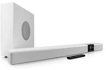 Teufel CINEBAR Dolby Atmos 22-5.1 - Barra de sonido con subwoofer inalámbrico que ahorra espacio, 8 tonos, sistemas de cine en casa, HDMI 3D ARC CEC, 4K Pass-Through, panel táctil – blanco
