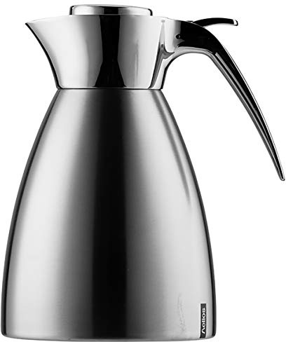 Helios Supreme Edelstahl-Isolierkanne 1L – 6h Heiß - Hält Getränke heiß & kalt - Bruchsicher & Spülmaschinenfest - Einfache Einhandbedienung, Matt