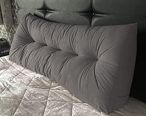 Lancashire Textiles 20 x 50 x 135cm (Double Bed) Luxury Faux Suede Triangular Wedge Bedroom Headboard Cushion - Headboard Bolster Support Pillow for Bed, Sofa, Chair – Grey
