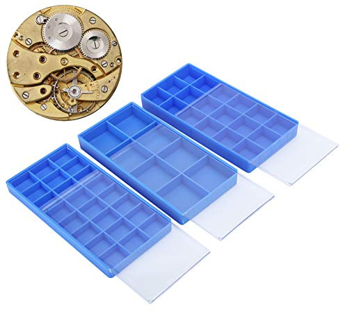 Caja de almacenamiento de piezas,organizador de piezas de reloj con compartimento,caja de almacenamiento de plástico transparente,organizador de piezas de reloj,caja de almacenamiento de piezas de