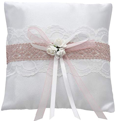 ZauberDeko Ringkissen Marina Vintage Weiß Rosa Hochzeit Braut Traukissen Ringe