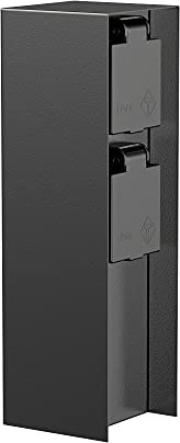 ledscom.de Garten Steckdosensäule POMI für außen, IP44, 2-Fach, Edelstahl, schwarz, eckig, 23 cm