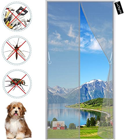 Magnetisk flugskyddsdörr 80x220cm Magnetisk Myggnät Skärmdörr Topp Till Botten Tätning Automatiskt - lätt att installera - för balkongdörr källardörr altandörr - Grå