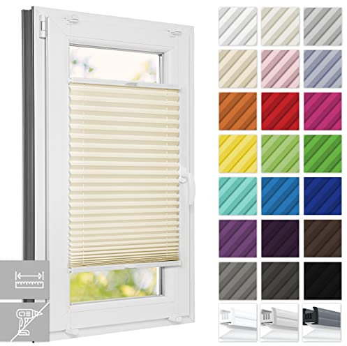 Estika Custom Plissee ohne Bohren - Premium Kollektion 23 Stoff Farben - Stabile Klemmfix 8 bis 28 mm - Schnelle und einfache Montage - Breite 30-129 cm, Höhe 50-149 cm - Rollos für Fenster