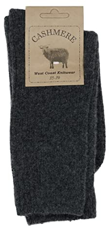 WEST COAST KNITWEAR Calzini da donna in pregiato cashmere e lana merino, super morbidi e caldi, Antracite, Taglia unica