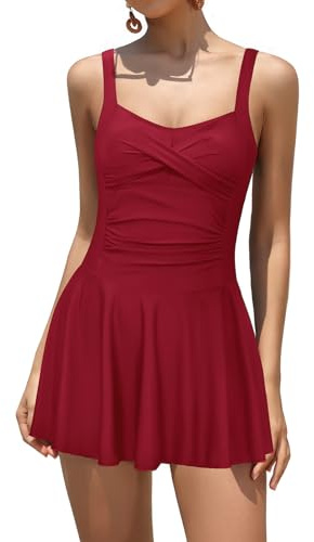 SHEKINI Women One Piece Swim Dress Twist Front Ruched Tummy Control