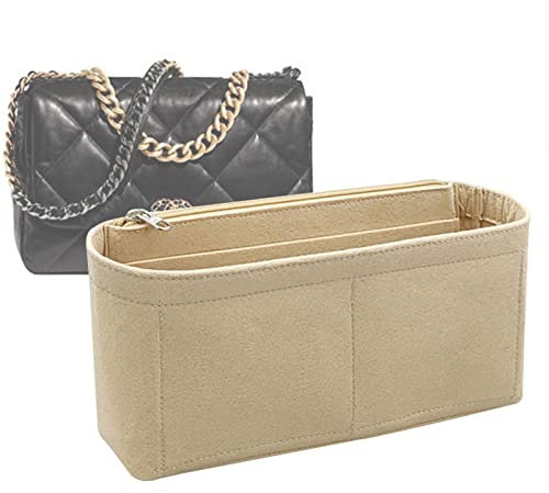 Lckaey Y002beige-M Geldbörsen-Organizer-Einsatz für Chanel 19, kleine Tasche mit seitlicher Reißverschlusstasche, Handtasche, Chanel, Maxi-Flip-Tasche, Organizer
