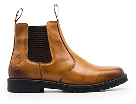Xpert - Heritage Saddler Dealer Boots. Pull On Genuine Waxy Leather Chelsea Boots With Footbed Padding And Breathable Lining, Ideal Mens Shoes For Everyday Wear (Burnished Tan, UK11)