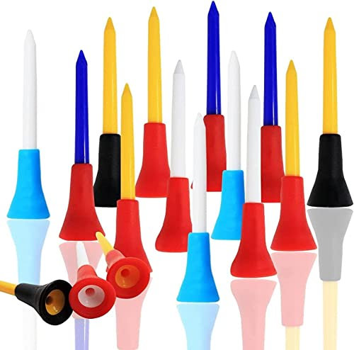 LOVMEAD Golf Tees Kunststoff Driver 54 70 83 mm Golftees Set Lang Kurz Gummi Plastik Tee Wert 60 Stück, Premium Mehrfarben Bunt Weiß Blau Gelb Golftee 2-1/8 2-3/4 3-1/4 (Mischfarbe 54mm)