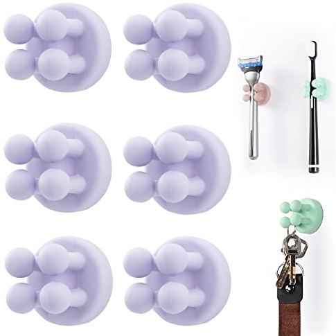 Silicone Toothbrush Holders Multi-Function Hook Razor holder Waterproof Self Adhesive Wall Mounted Single Hook for Wall or Glass for Hanging Bathroom Kitchen Living Room Office (Purple)
