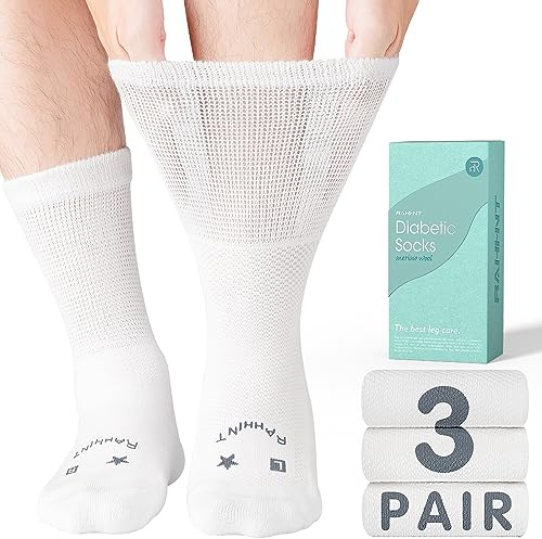 Rahhint Extra Wide Merino Wool Diabetic Socks, 3 Pairs, Non-Binding Soft Top, Seamless Toe Thermal Loose Fit Socks for Men & Women