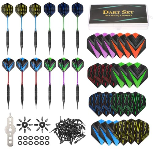 PATIKIL Set med mjuka spetsar – 12 st 18 gram med dart-plastspets 100 extra dartspetsar 24 pilflygnyckel och flygskydd med dartfodral för elektronisk darttavla