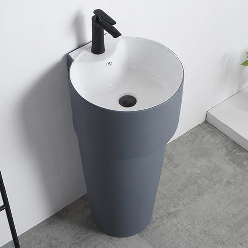 Lavabo de pedestal, Lavabo de pedestal de baño de cerámica, Lavabo de baño de pedestal con desbordamiento, Lavabo de baño de pedestal tradicional, Lavabo de tocador (Size : Grey)