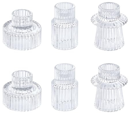 HofferRuffer Glas ljushållare 2-i-1 värmeljushållare ljusstake taper ljus för middag, bröllop, semester, födelsedag, heminredning, jul (6 st klar)