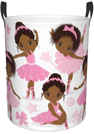 Ballerina Girls Ballet Dancers Laundry Basket Waterproof Fabric Foldable Laundry Hamper Circular Durable Dirty Clothes Storage Bag Organizer with Handles for Bedroom Bathroom Dorm Living Room Nursery