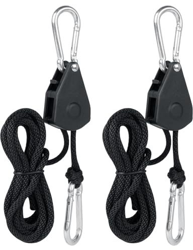 AiQInu 2 Pièces Sangle Cliquet, Sangle à Cliquet Corde, Cintres à Cliquet Réglables, pour Lampe de Plantes, Lampes Suspendues et Camping, Capacité de 68kg (150 LB) par Paire