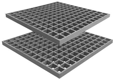 NATOTELA 485x485x25mm Glasfasergitter 2er GFK Gitterrost grau Abflussrost mit MW: 40/40mm DIY Feuchtigkeitsbeständig GFRP Einlaufrost für Industrieparks wie Autowaschbecken Lager und Chemiewerke