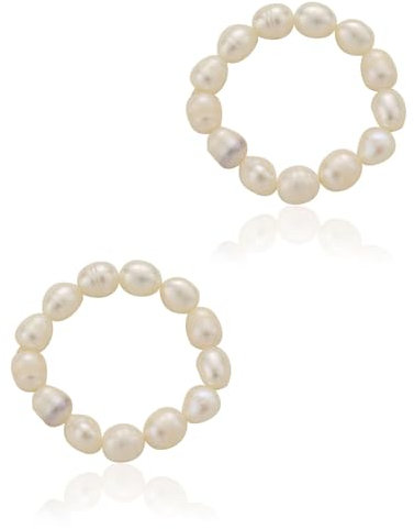 KGDUYC 2 Stück Perlenring Damenring, Damen elastischer ovaler Perlenring, Harz, Geschenk für Freundin Ehefrau