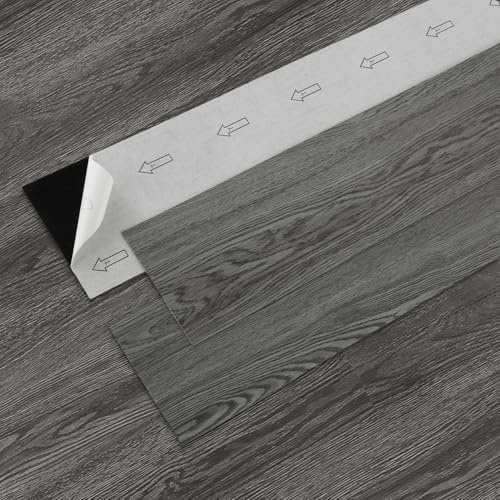 PVC Bodenbelag Vinylboden selbstklebend, 5,02 m²/36 Stück Wasserdicht & rutschfest Vinyl klebefliesen boden, 91.44 x 15.24 cm Bodenfliesen Selbstklebend für Küche, Schlafzimmer (Dunkelgrau)