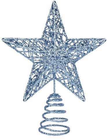 KEYIDO Blue Star Christmas Tree Topper Star for Christmas Tree Metal Xmas Tree Topper for Christmas Decorations Ornaments 20cm
