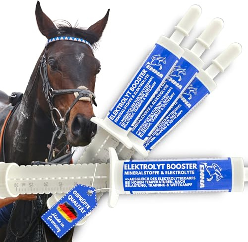 Lot de 4 électrolytes pour chevaux - Avec vitamine B - Complexe avec potassium sodium, calcium, magnésium, cheval - Liquide électrolyte pour diarrhée, eau fécale, transpiration - Pour le sport des