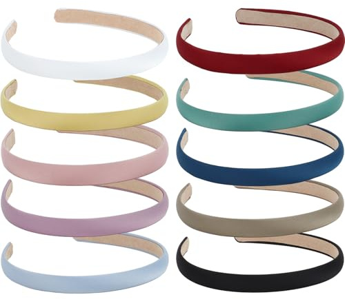 Wecoe Multicolored Narrow Satin Headbands, 10pcs Non Slip Fashion Hair Bands for Women & Girls' Hair - Holiday & DIY Costume Accessories