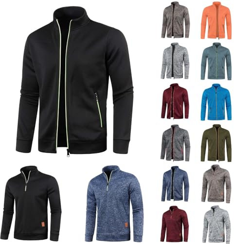 Generisch Herren Strickjacke Sweatjacke ohne Kapuze Leichte Jacke Langarm Übergangsjacke Dünne Sportjacke mit Reissverschluss und Taschen Trainingsjacke Softshelljacke Warmes Fleece Sweatshirt
