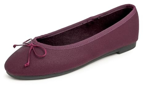 Feversole Women's Fashion Round Toe Ballet Flat Pumps Comfort Bow Tie Dolly Shoes Burgundy Texture Vegan Leather UK 5