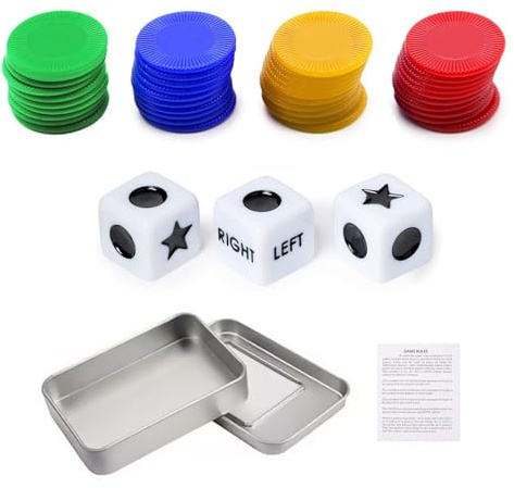 SLEEKEE 1 Set da Gioco di Dadi in Scatola, Set da Gioco di Dadi LRC Portatile, Dadi da Gioco Giocattolo Interattivo, Set di Dadi da Gioco con Chip A 4 Colori per La Scuola, 40 Gettoni Colorati