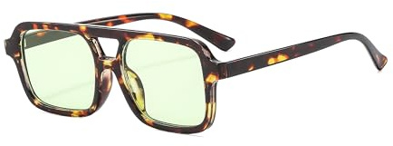 Long Keeper Gafas de Sol Cuadradas de Piloto de los años 70 para Mujeres y Hombres, Gafas de Sol Rectangulares Retro, Gafas de Doble Puente Pequeñas de Vintage (Verde Leopardo)
