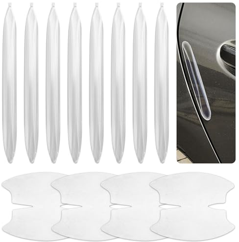 Lot de 8 protections de portière de voiture, 4 feuilles de film de protection transparentes, protection de bord de portière en caoutchouc pour voiture - Autocollant de protection des bords de portière