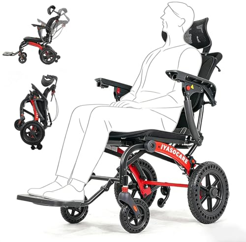 Silla de ruedas plegable reclinable para personas mayores Silla de ruedas de viaje ultraligera de aluminio y silla de ruedas portátil de transporte plegable con neumáticos de panal de abeja,Silla de