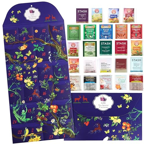 Assorted Teas Advent Calendar, 24 Seasonal Tea Bags Variety Gift Pack