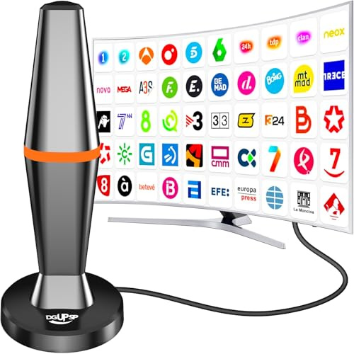 Antena TV Interior Potente, 50+ Millas Receptor Digital 4K/1080P con Base Magnética, Antena TV Portatil, Compatible con HD 4K/1080P/VHF/UHF/DVB-T/DVB-T2, Capta Todos los Canales Locales