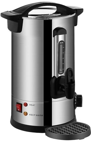 12.4L Electric Catering Urn, 1800W Stainless Steel Hot Water Boiler with Thermostat Control, Anti-Drip Tap & Locking Lid, Water Level Indicator & Drip Tray, Ideal for Tea & Hot Drinks