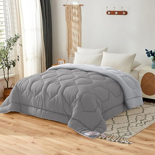 NOVOTEXTIL Edredón Cama 135 (230x260), Relleno Nórdico de Fibra 350 g/m² - Edredón Nórdico Bicolor Invierno Suave, Ligero, Reversible y Transpirable (Gris/Gris)