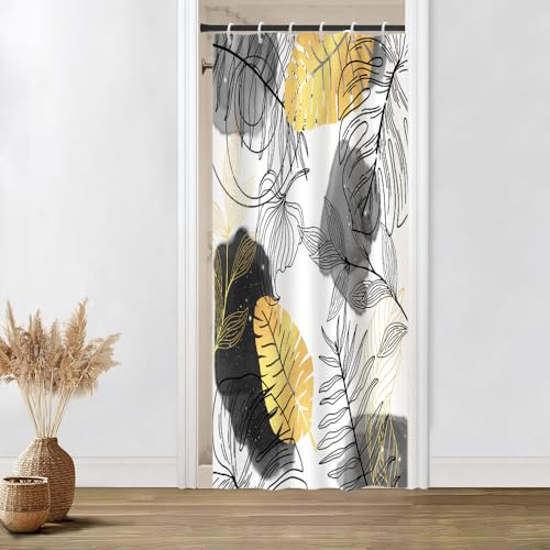 Uiiooazy Tenda Doccia Antimuffa, Tenda Doccia Piccola 90x180cm Nero Grigio Boho Tropicale Astratta Foglie di Palma Tende da Bagno Tessuto Lavabile Impermeabile Tende per Vasca da Bagno con 6 Anelli