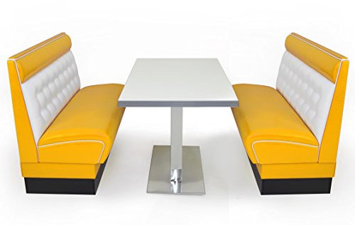 möbelland24 American Diner Set gelb2x Sitzbank Chicago 120cm + Diner Tisch