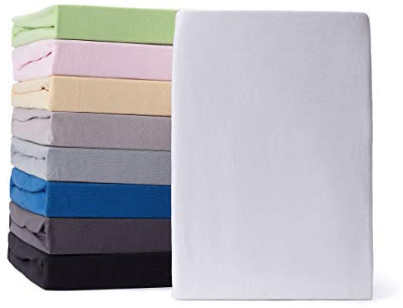 Lumaland Comfort Jersey Spannbettlaken mit Rundum-Gummizug - 100 x 200 cm - 120 x 200 cm - Steghöhe bis zu 25 cm - 160 g/m² 100% Baumwolle Spannbetttuch Bettlaken - Weiß